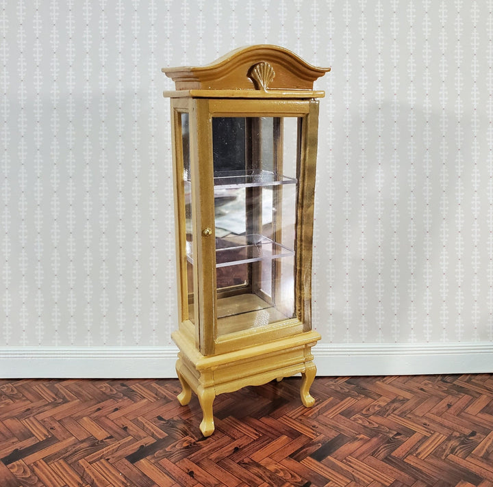 Dollhouse Curio Cabinet Mirrored Back Hutch Light Oak Finish 1:12 Scale Miniature Furniture - Miniature Crush