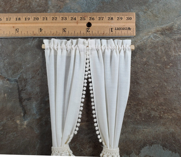 Dollhouse Curtains Fabric Cream Tie Back with Curtain Rod 1:12 Scale Miniatures - Miniature Crush