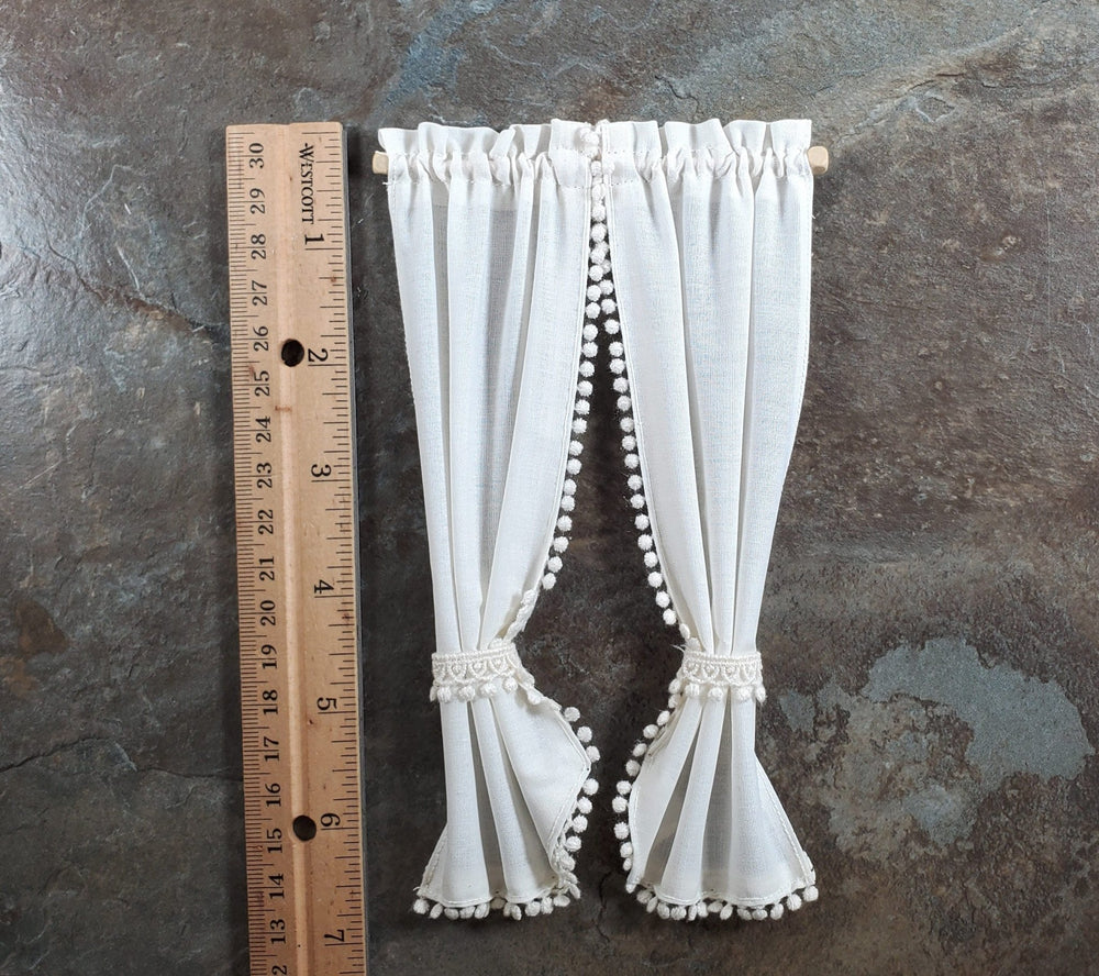 Dollhouse Curtains Fabric Cream Tie Back with Curtain Rod 1:12 Scale Miniatures - Miniature Crush