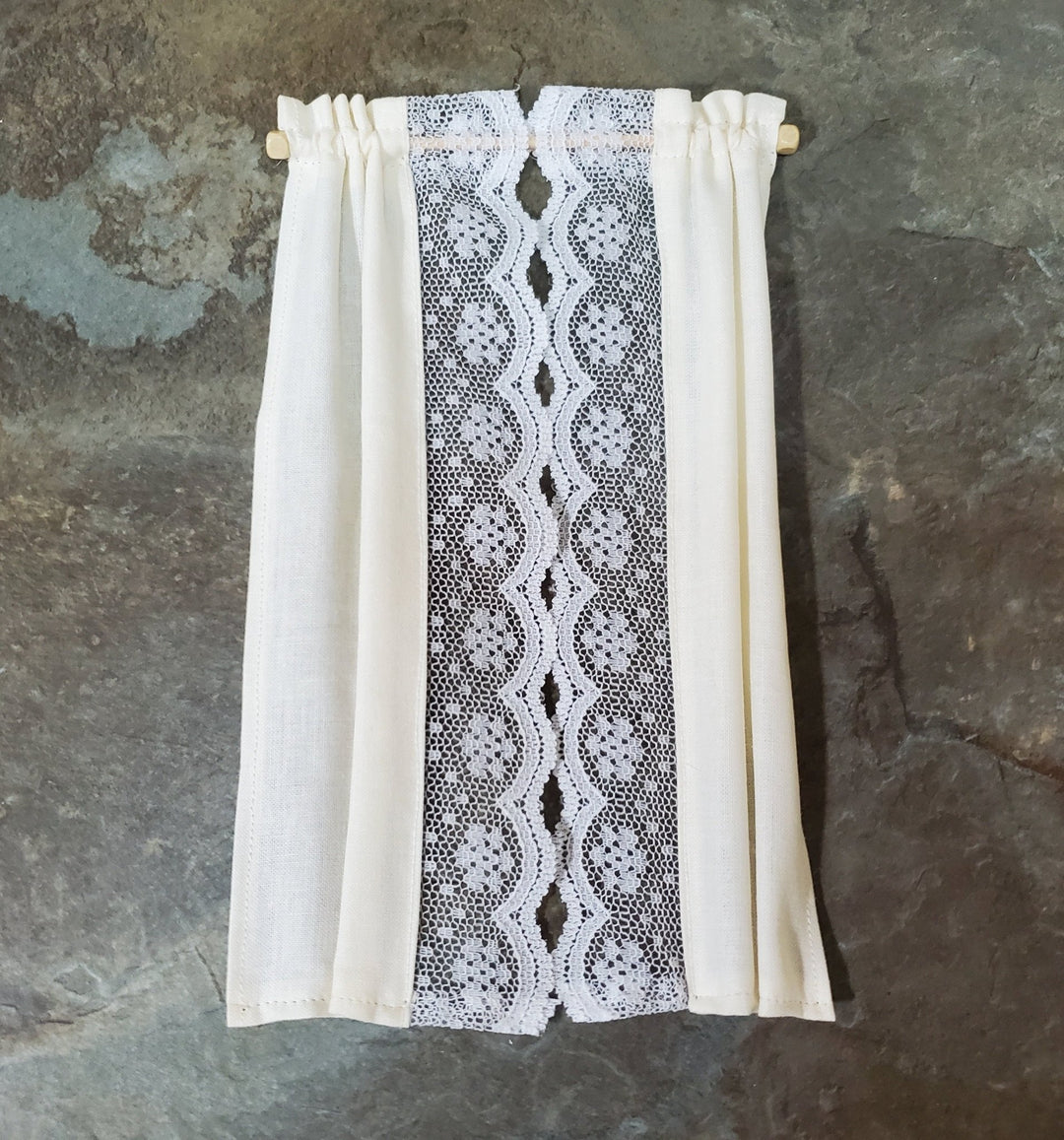 Dollhouse Curtains Fabric & Lace Cream and White Long 1:12 Scale Miniatures - Miniature Crush