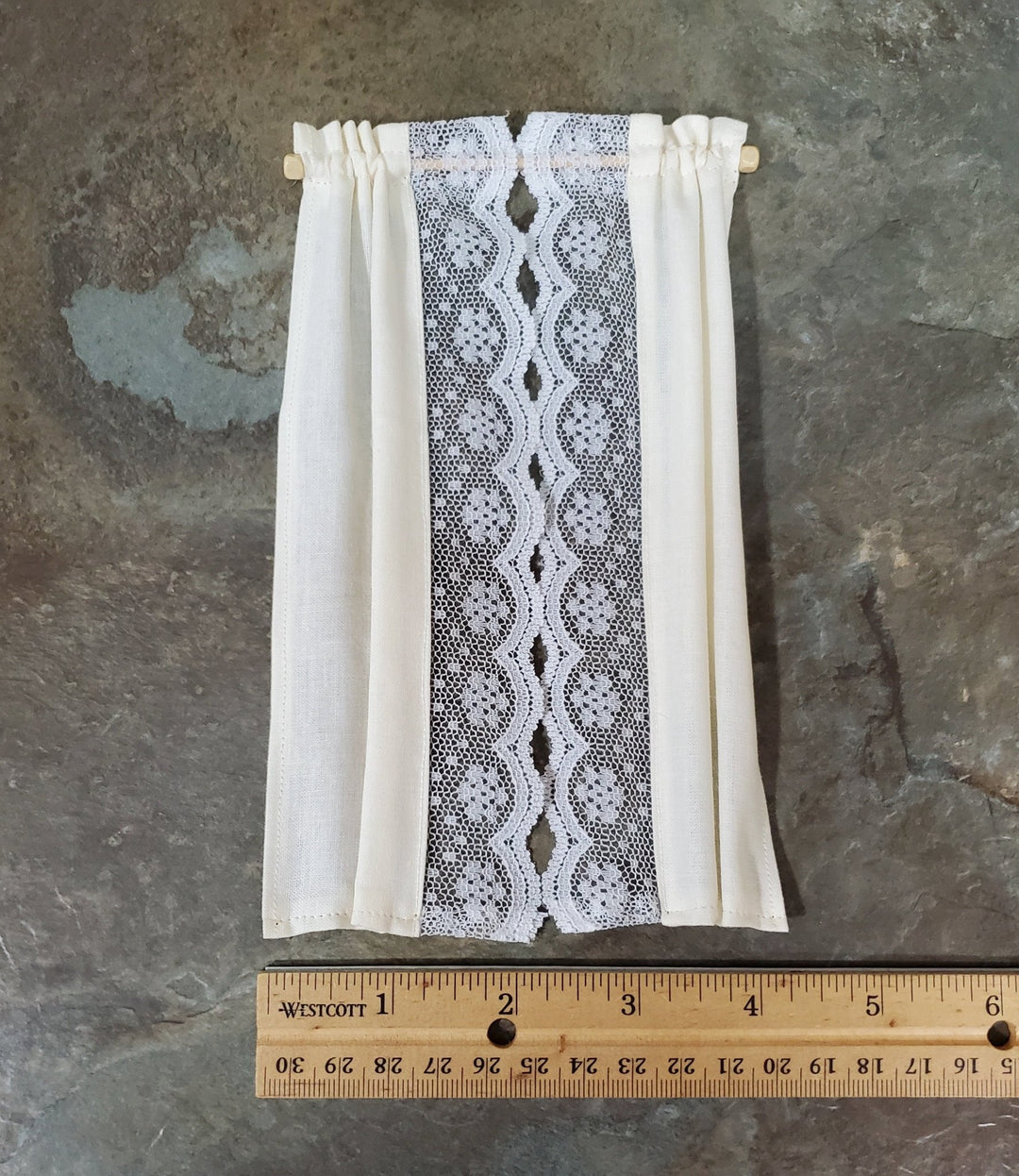 Dollhouse Curtains Fabric & Lace Cream and White Long 1:12 Scale Miniatures - Miniature Crush