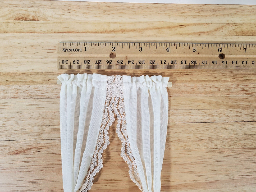 Dollhouse Curtains Fabric & Lace Cream Tie Back with Curtain Rod 1:12 Scale Miniatures Handmade - Miniature Crush