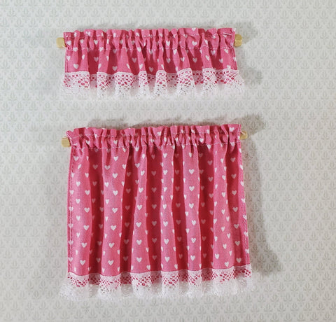 Dollhouse Curtains Nursery or Kitchen Pink with White Hearts 1:12 Scale Miniature - Miniature Crush