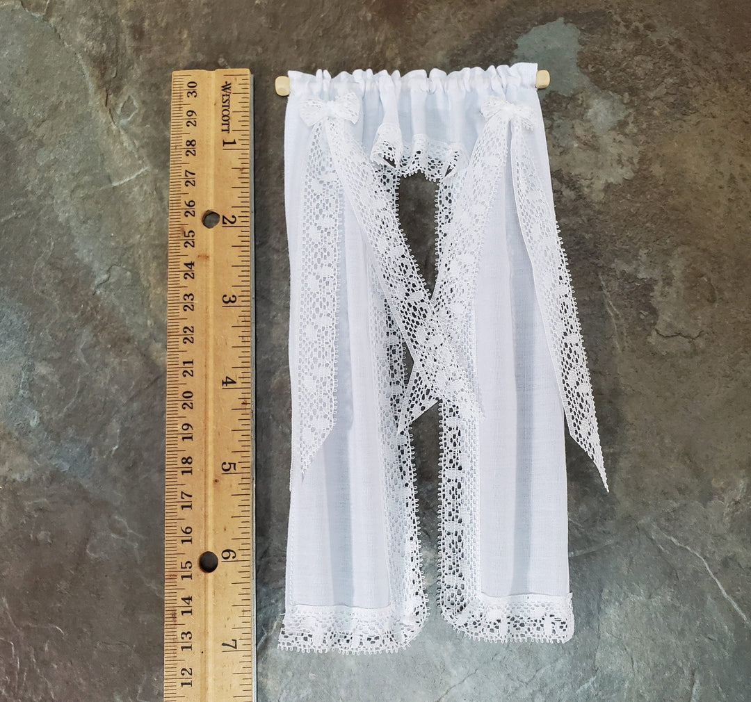 Dollhouse Curtains White Lacy with Curtain Rod 1:12 Scale Miniatures Handmade - Miniature Crush