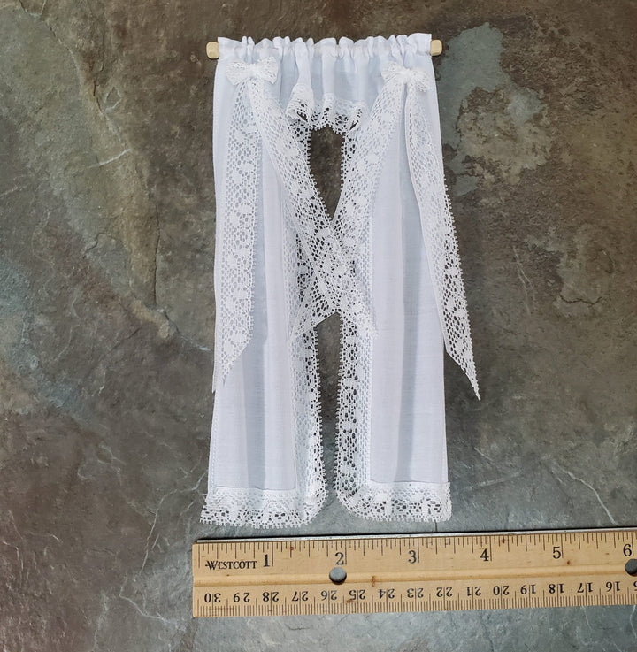 Dollhouse Curtains White Lacy with Curtain Rod 1:12 Scale Miniatures Handmade - Miniature Crush