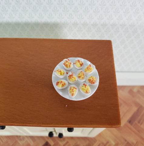 Dollhouse Deviled Eggs on Ceramic Plate 1:12 Scale Miniature Kitchen Food - Miniature Crush