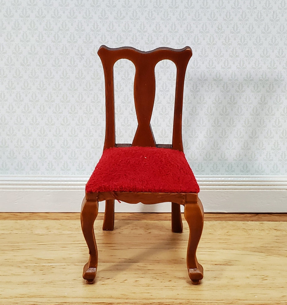 Dollhouse Dining Chair Dark Red Seat Queen Anne Style 1:12 Scale Miniature Furniture Walnut Finish - Miniature Crush