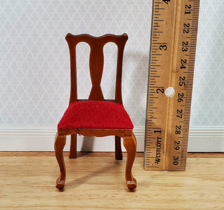 Dollhouse Dining Chair Dark Red Seat Queen Anne Style 1:12 Scale Miniature Furniture Walnut Finish - Miniature Crush