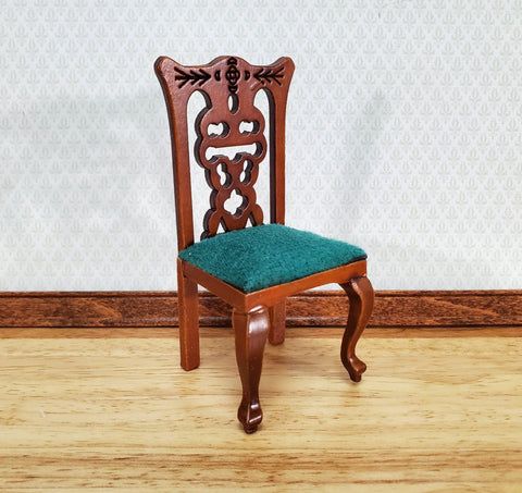 Dollhouse Dining Chair Green Padded Seat 1:12 Scale Miniature Furniture Walnut Finish - Miniature Crush