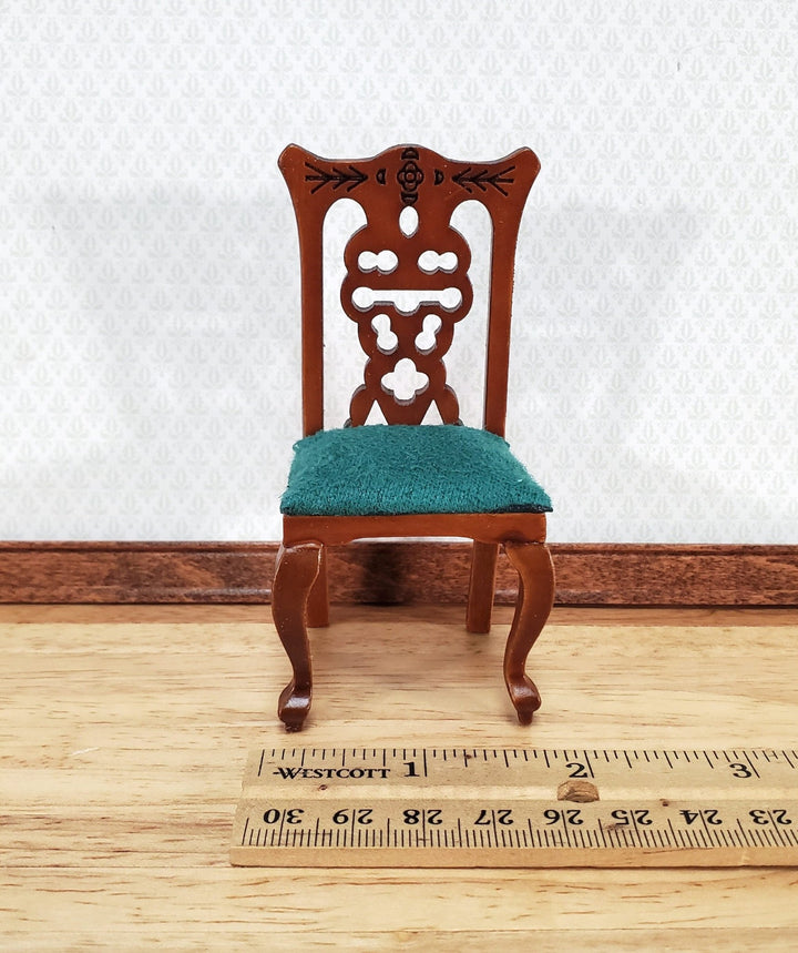 Dollhouse Dining Chair Green Padded Seat 1:12 Scale Miniature Furniture Walnut Finish - Miniature Crush