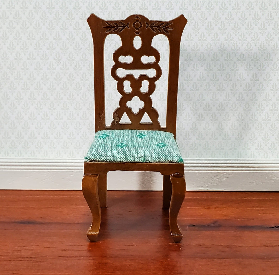 Dollhouse Dining Chair Green Seat 1:12 Scale Miniature Furniture Walnut Finish - Miniature Crush