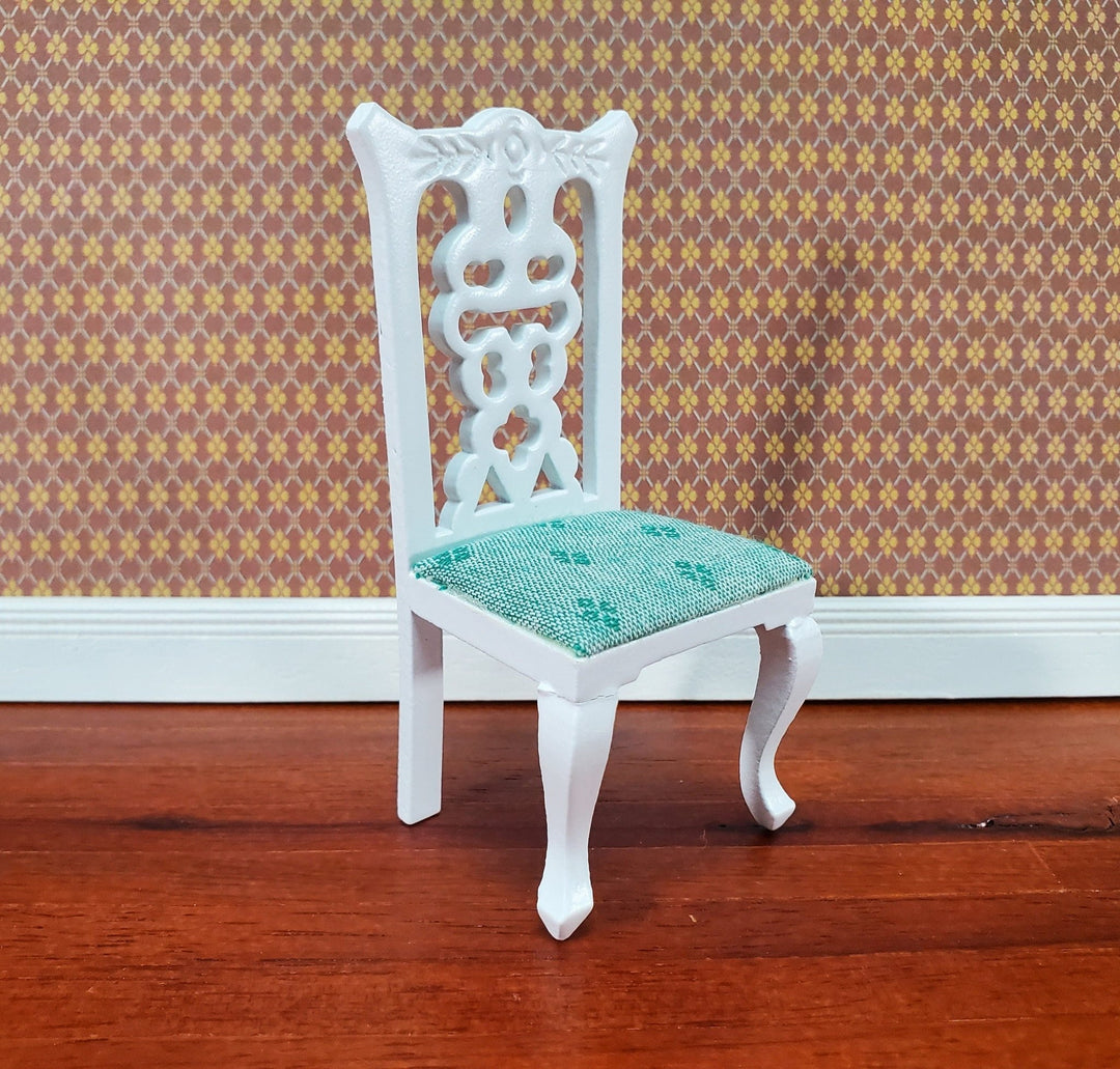 Dollhouse Dining Chair White with Green Seat 1:12 Scale Miniature Furniture - Miniature Crush