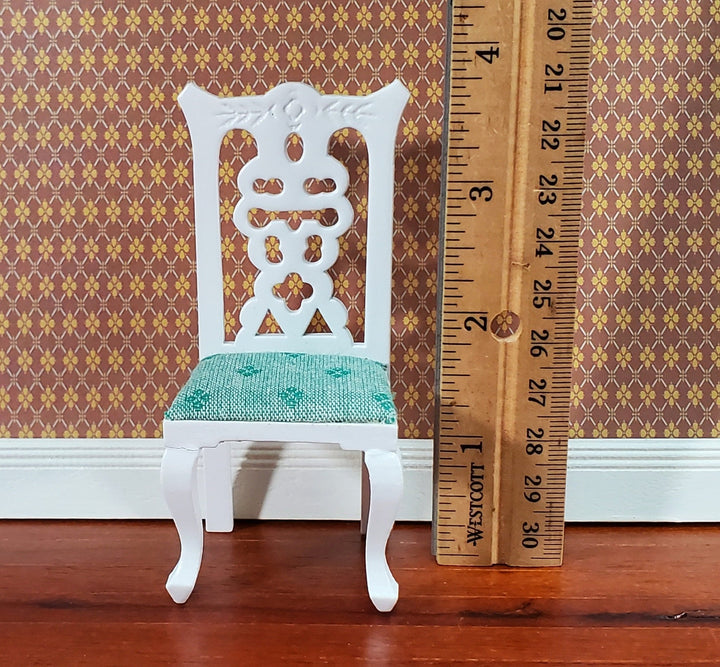 Dollhouse Dining Chair White with Green Seat 1:12 Scale Miniature Furniture - Miniature Crush