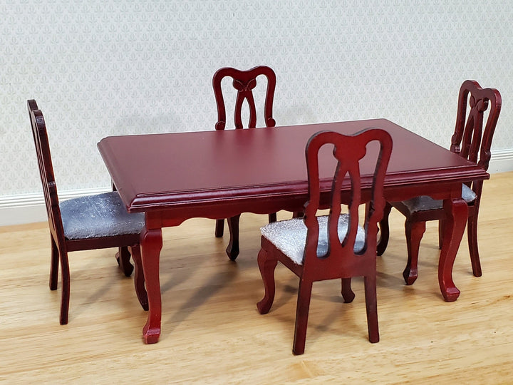 Dollhouse Dining Room Table and 4 Chairs Mahogany Finish 1:12 Scale Miniature Furniture - Miniature Crush