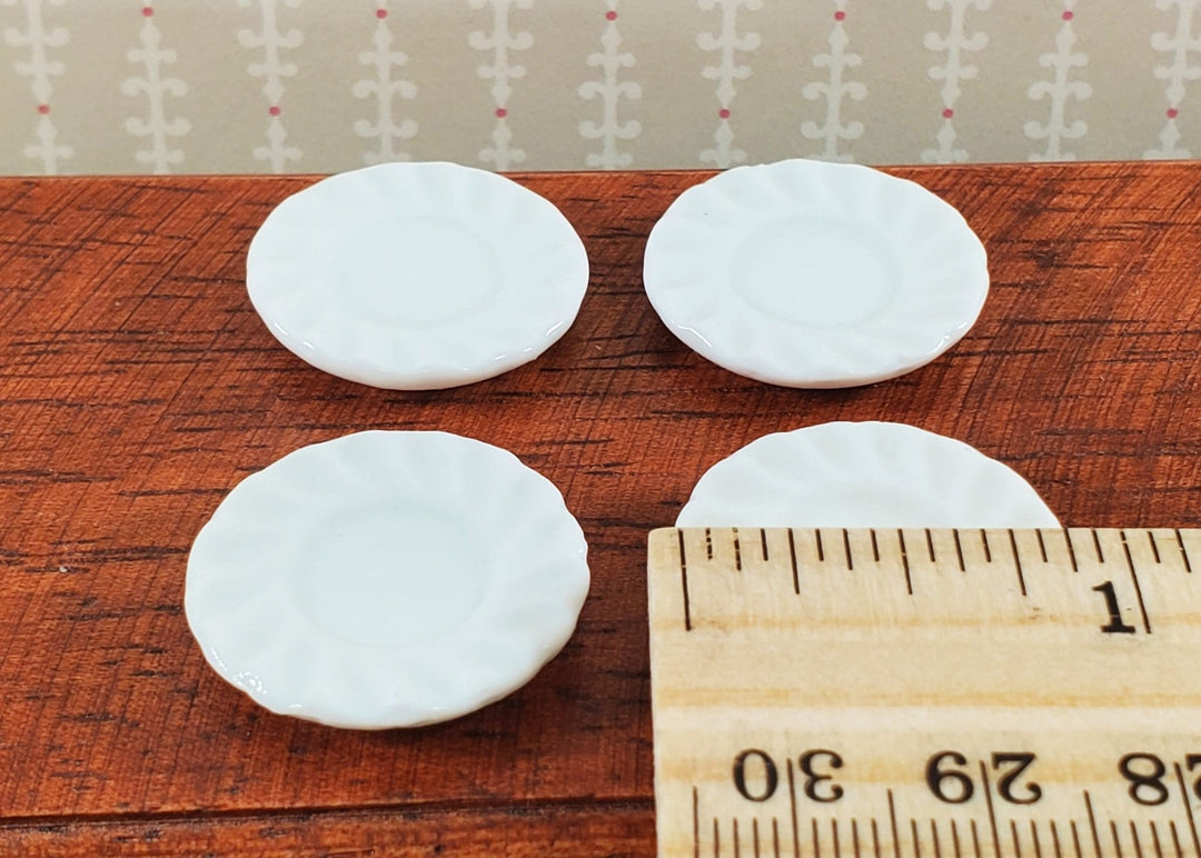 Dollhouse Dinner Plates All White Ceramic Fluted Edges x4 1:12 Scale Miniature - Miniature Crush