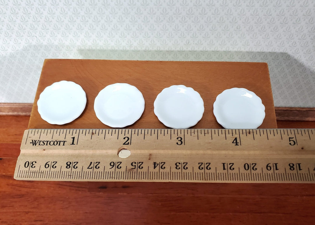 Dollhouse Dinner Plates All White Ceramic Scalloped Edges x4 1:12 Scale 1" - Miniature Crush