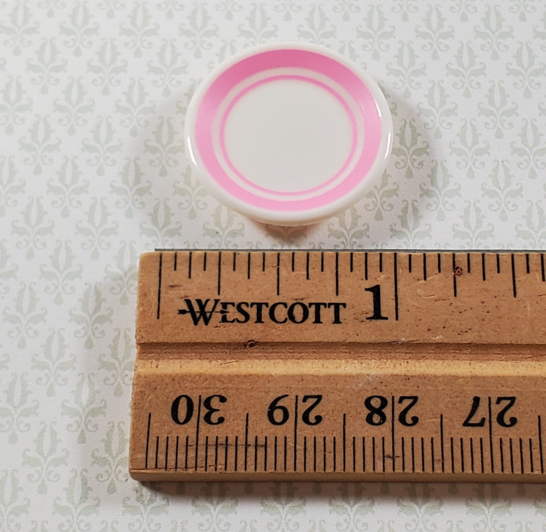 Dollhouse Dinner Plates Pink and White Set of 5 Plastic 1:12 Scale Miniatures - Miniature Crush