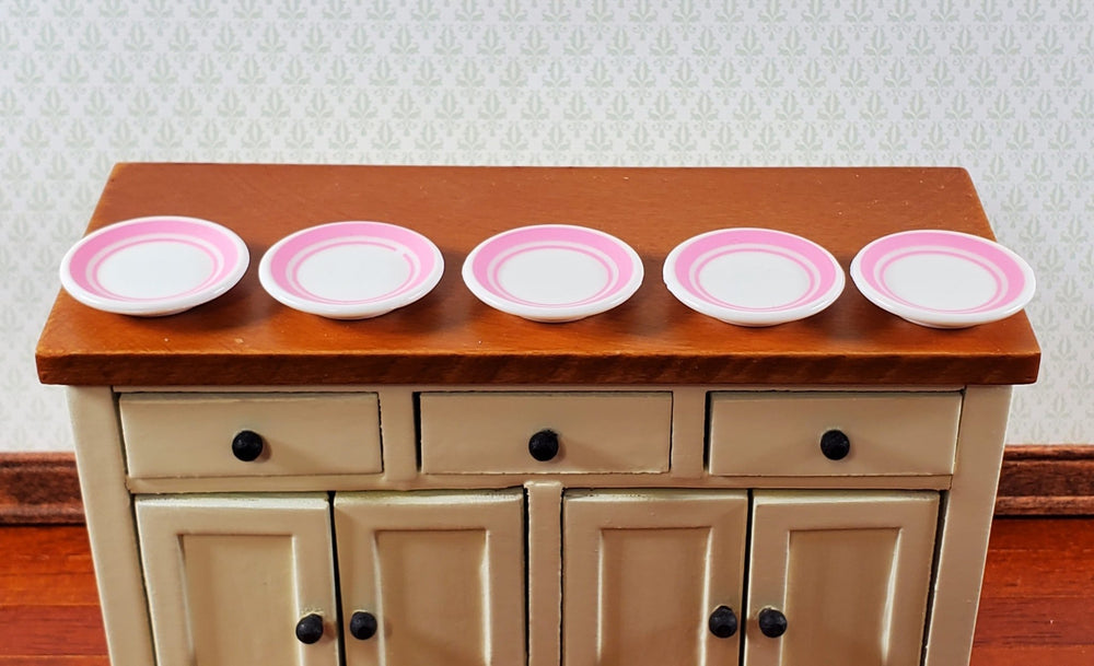 Dollhouse Dinner Plates Pink and White Set of 5 Plastic 1:12 Scale Miniatures - Miniature Crush