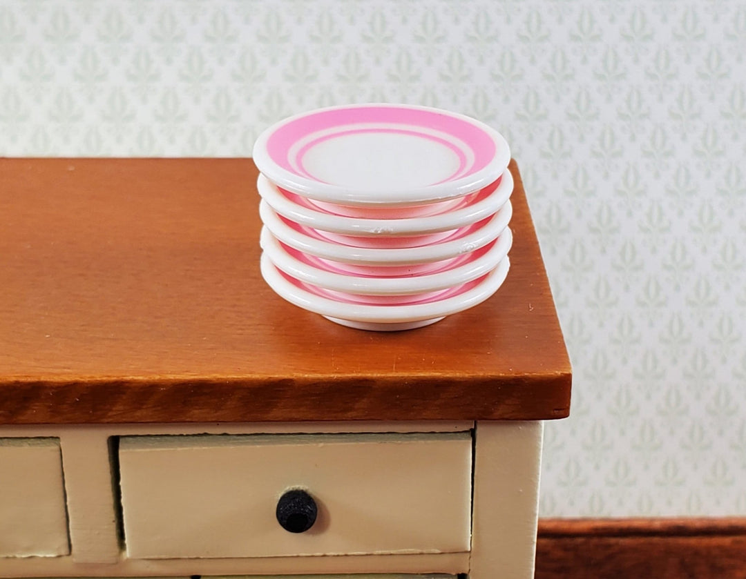 Dollhouse Dinner Plates Pink and White Set of 5 Plastic 1:12 Scale Miniatures - Miniature Crush