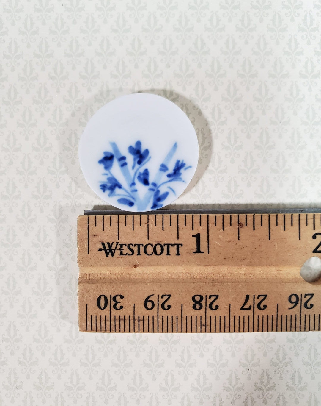Dollhouse Dinner Plates White Blue Design Ceramic Set of 2 1:12 Scale Miniature 1" - Miniature Crush