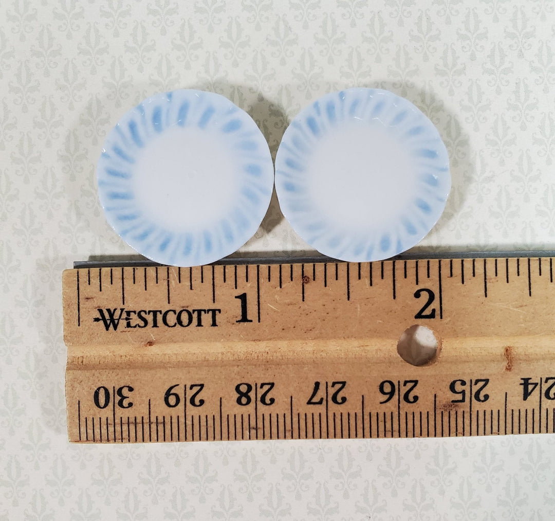 Dollhouse Dinner Plates White Ceramic with Blue Edge Set of 2 1:12 Scale 15/16" - Miniature Crush