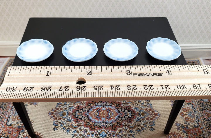 Dollhouse Dinner Plates White Ceramic with Blue Edge Set of 4 1:12 Scale 1" - Miniature Crush