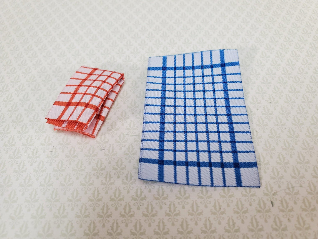 Dollhouse Dish or Tea Towels Set of 2 Blue & Red 1:12 Scale Miniature for Kitchen - Miniature Crush