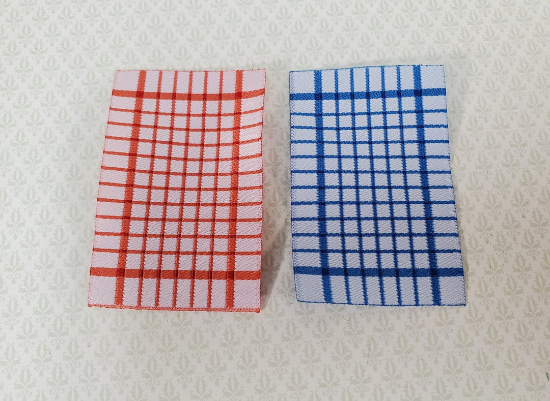 Dollhouse Dish or Tea Towels Set of 2 Blue & Red 1:12 Scale Miniature for Kitchen - Miniature Crush