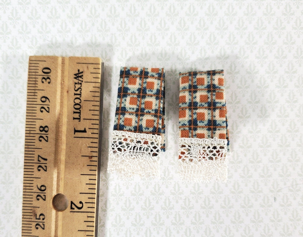 Dollhouse Dish Towels with Lace Blue & Rust Handmade 1:12 Scale Miniature for Kitchen - Miniature Crush