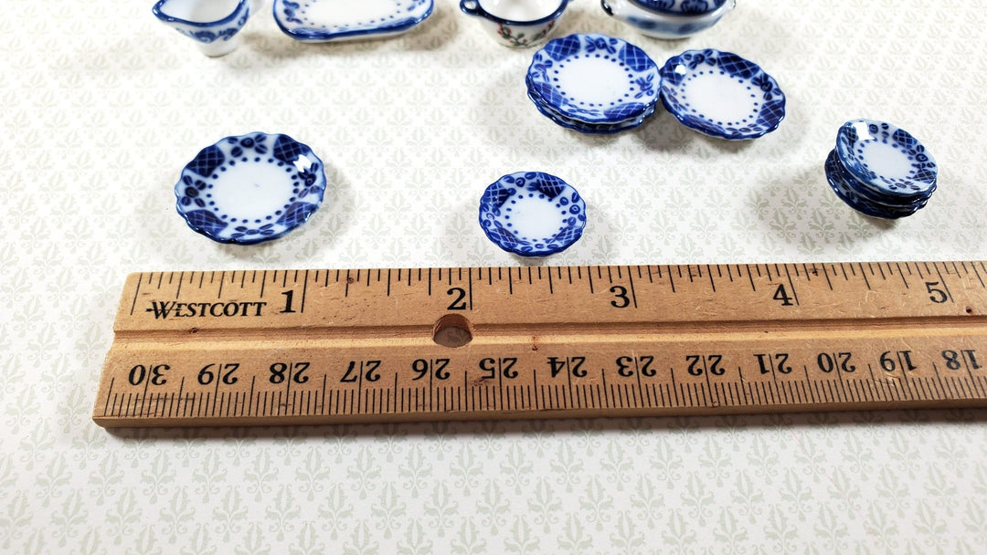 Dollhouse Dishes Blue White Ceramic Plates Serving Pieces 1:12 Scale Miniatures - Miniature Crush