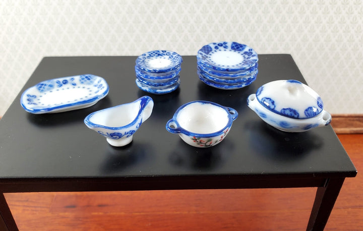 Dollhouse Dishes Blue White Ceramic Plates Serving Pieces 1:12 Scale Miniatures - Miniature Crush