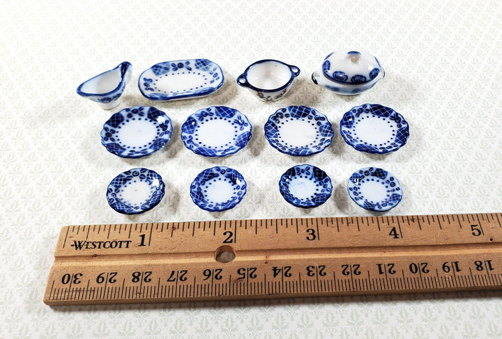 Dollhouse Dishes Blue White Ceramic Plates Serving Pieces 1:12 Scale Miniatures - Miniature Crush