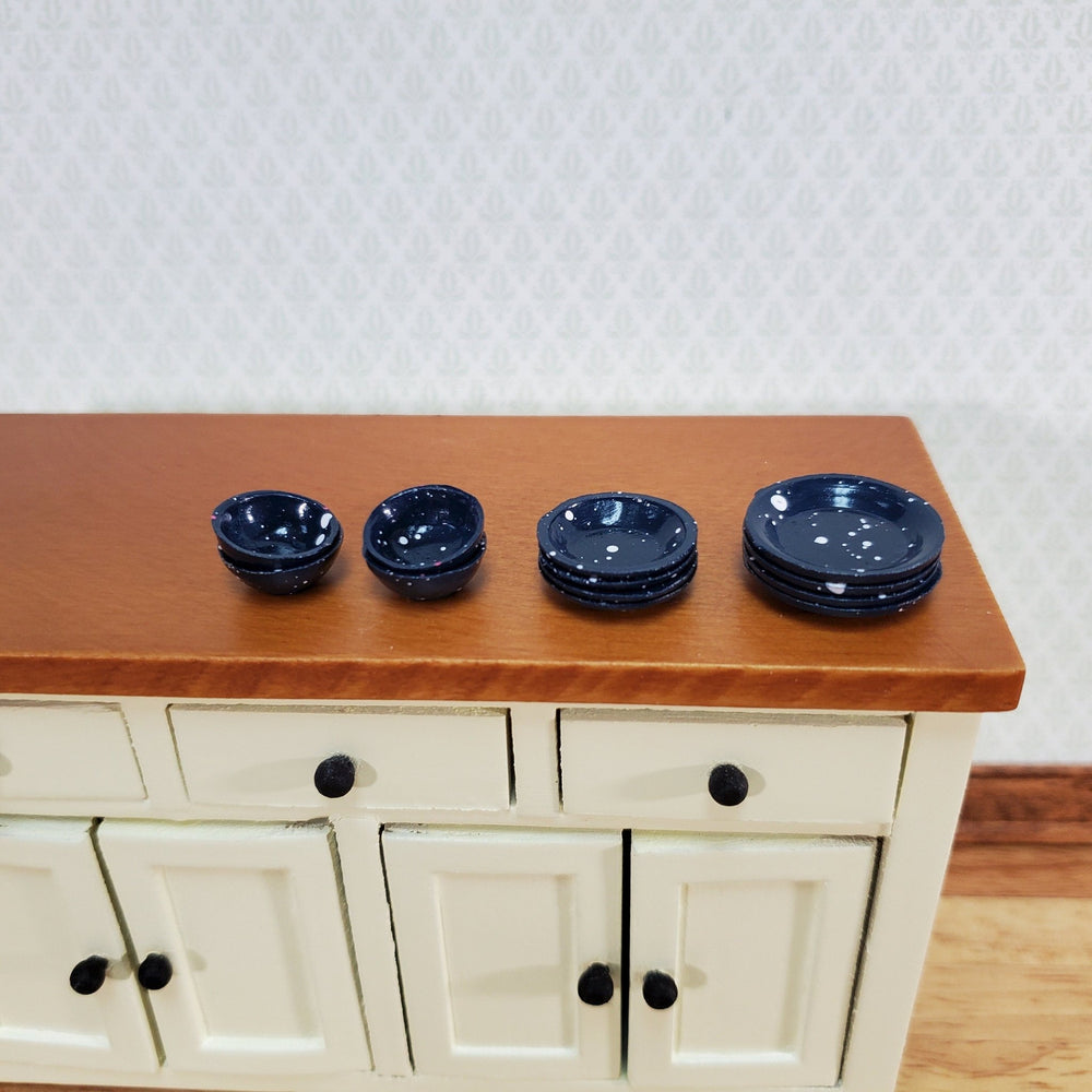 Dollhouse Dishes Plates & Bowls Blue Speckled 1:12 Scale Kitchen Accessories - Miniature Crush