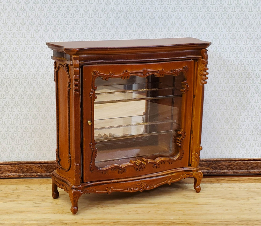 Dollhouse Display Cabinet Mirrored Back Fancy 1:12 Scale Miniature Furniture Walnut Finish - Miniature Crush