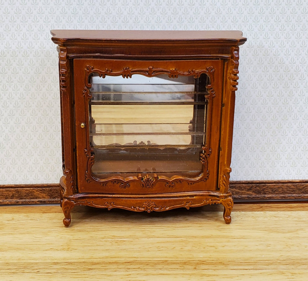 Dollhouse Display Cabinet Mirrored Back Fancy 1:12 Scale Miniature Furniture Walnut Finish - Miniature Crush