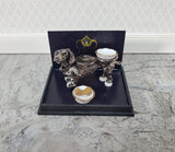 Dollhouse Dog Food Bowls Silver Dachshund Reutter Porcelain 1:12 Scale Miniature - Miniature Crush