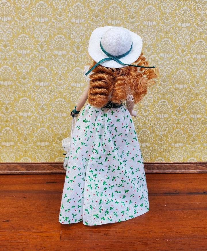 Dollhouse Doll in Sun Dress and Hat Porcelain with Parasol Umbrella 1:12 Scale Miniature - Miniature Crush