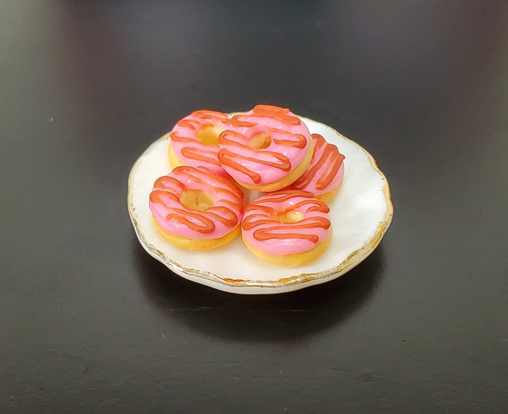Dollhouse Donuts x5 Pink Frosting 1:12 Scale Miniature Food Dessert Bakery - Miniature Crush