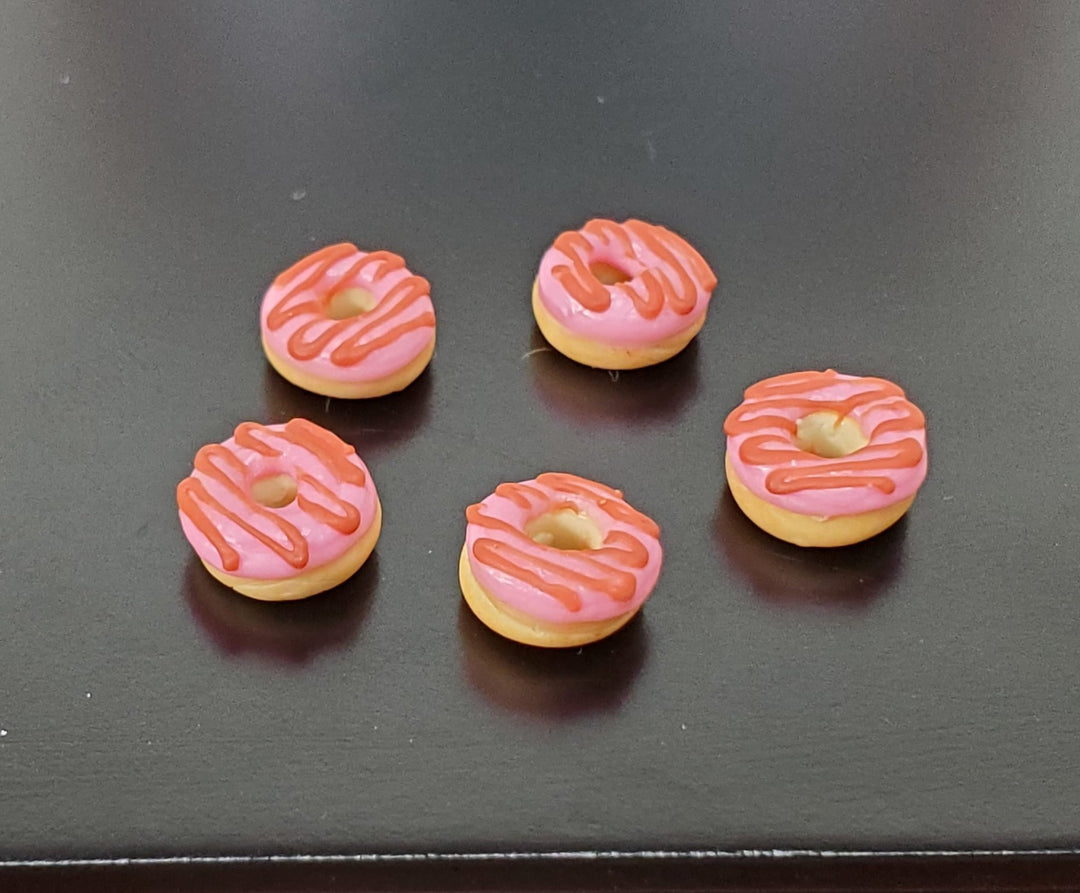 Dollhouse Donuts x5 Pink Frosting 1:12 Scale Miniature Food Dessert Bakery - Miniature Crush
