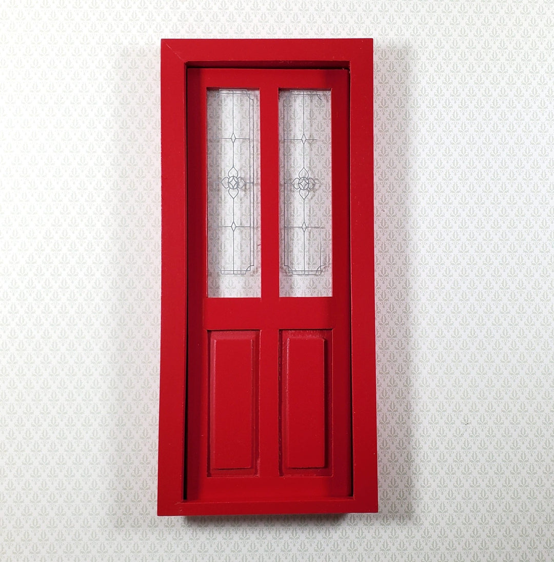 Dollhouse Door Exterior Front Door with Windows RED 1:12 Scale Miniature - Miniature Crush