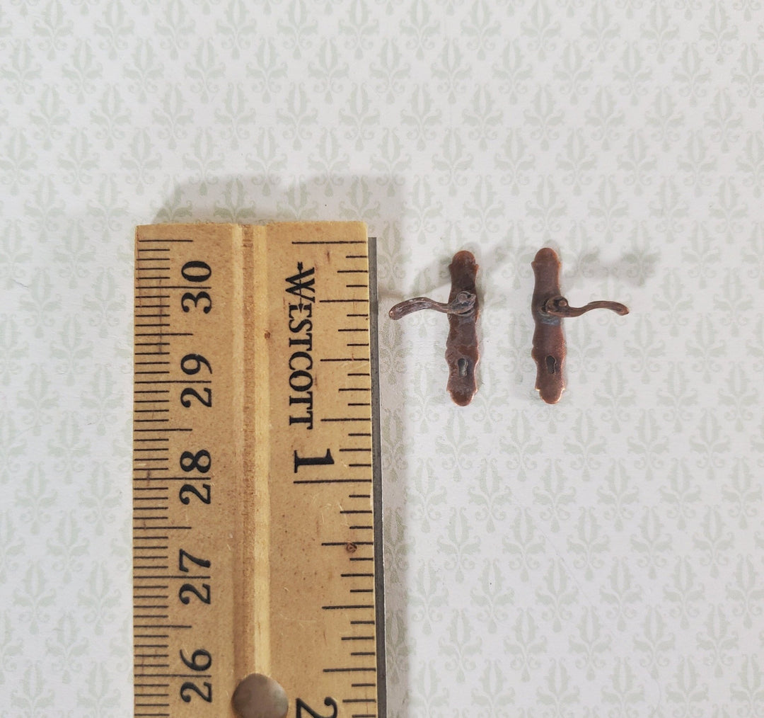 Dollhouse Door Handles Bronze x2 French Lever Style 1:12 Scale Miniatures CLA05580 - Miniature Crush