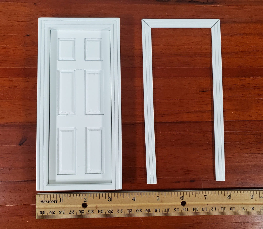 Dollhouse Door Interior White 6 Panel Includes Trim 1:12 Scale Miniature - Miniature Crush