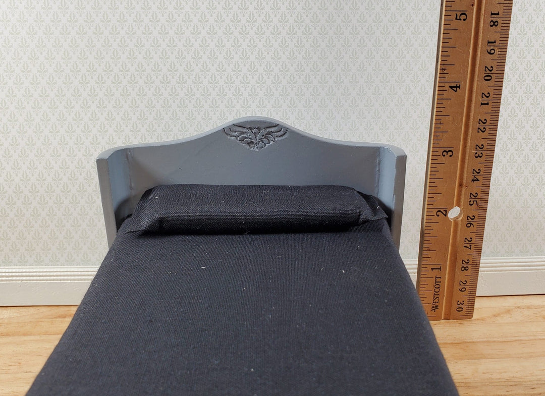 Dollhouse Double Bed Gray with Black Sheet Pillow 1:12 Scale Bedroom Furniture - Miniature Crush
