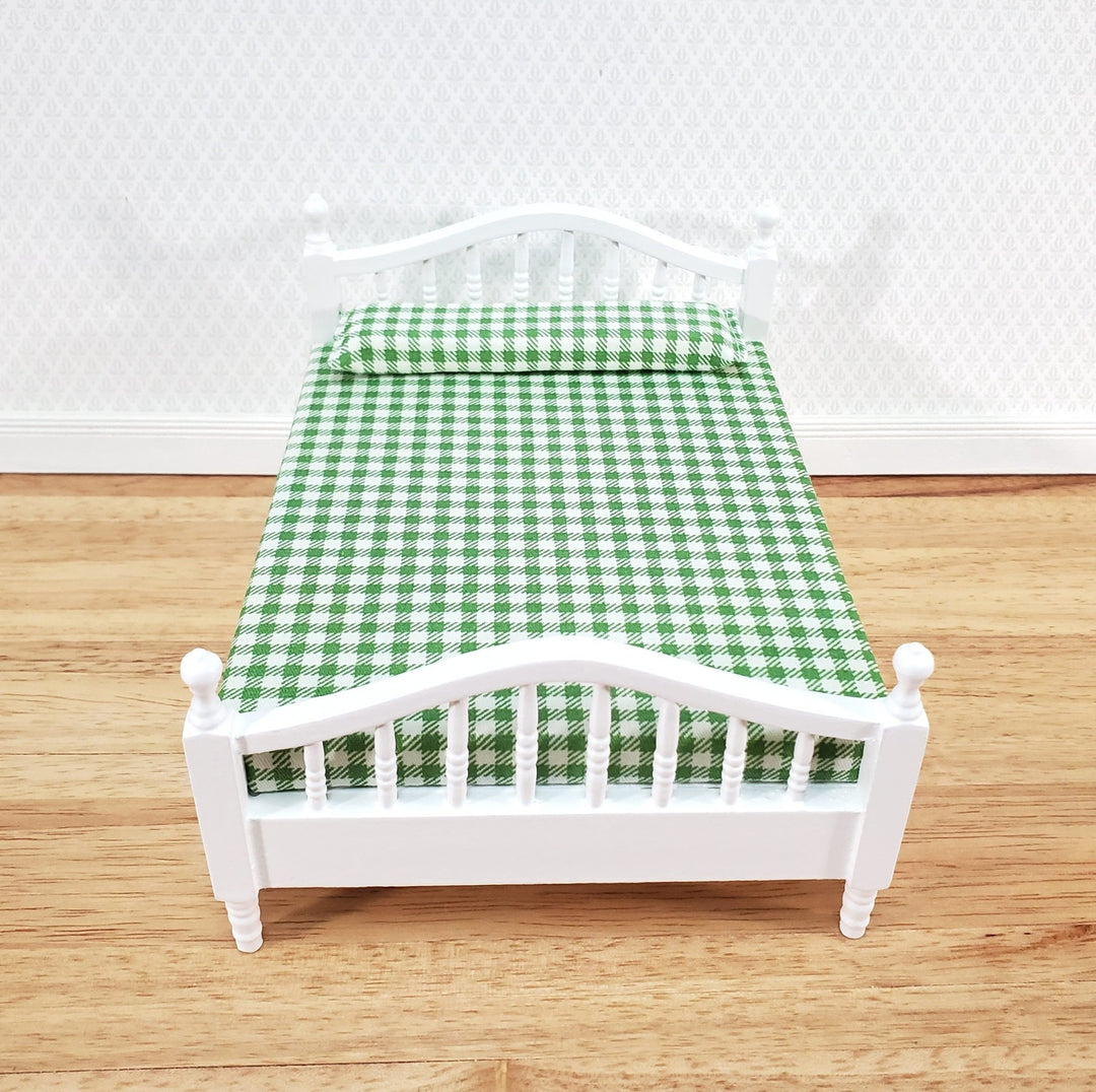 Dollhouse Double Bed Spindles with Mattress White Finish 1:12 Scale Miniature Furniture - Miniature Crush