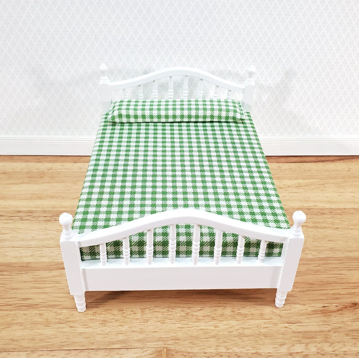 Dollhouse Double Bed Spindles with Mattress White Finish 1:12 Scale Miniature Furniture - Miniature Crush