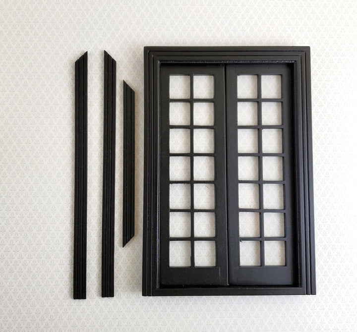 Dollhouse Double French Doors with Windows BLACK 1:12 Scale Miniature Interior Exterior - Miniature Crush