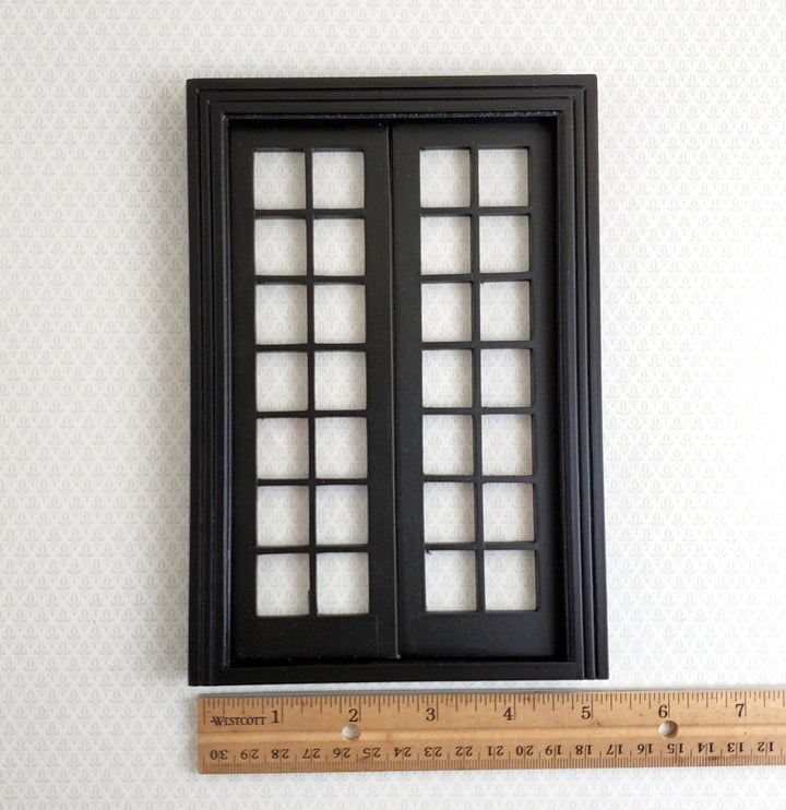 Dollhouse Double French Doors with Windows BLACK 1:12 Scale Miniature Interior Exterior - Miniature Crush