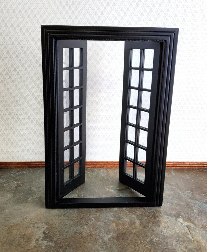 Dollhouse Double French Doors with Windows BLACK 1:12 Scale Miniature Interior Exterior - Miniature Crush