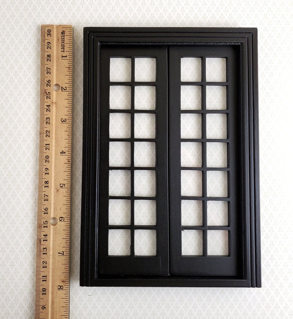 Dollhouse Double French Doors with Windows BLACK 1:12 Scale Miniature Interior Exterior - Miniature Crush