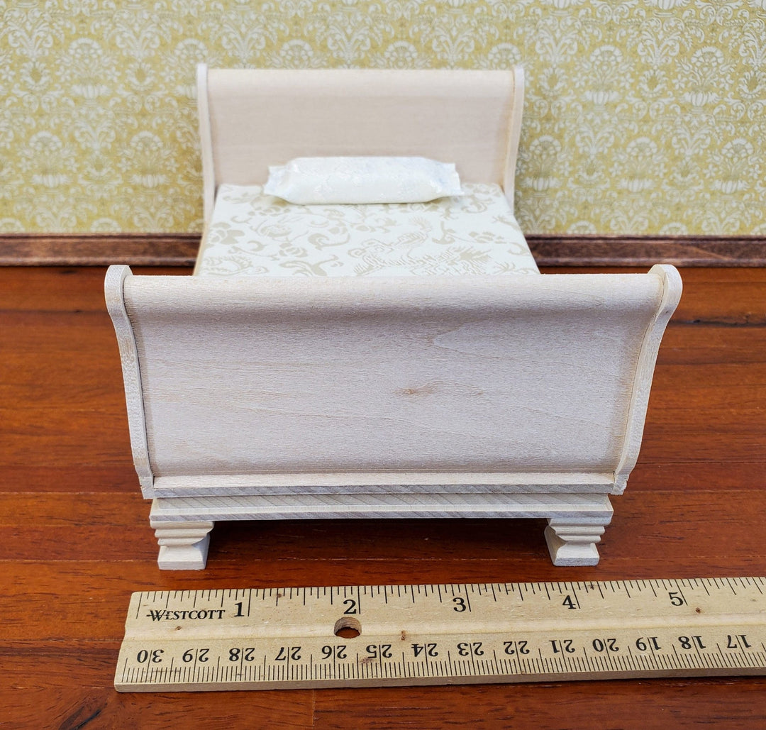 Dollhouse Double Sleigh Bed Unpainted Wood 1:12 Scale Bedroom Furniture - Miniature Crush